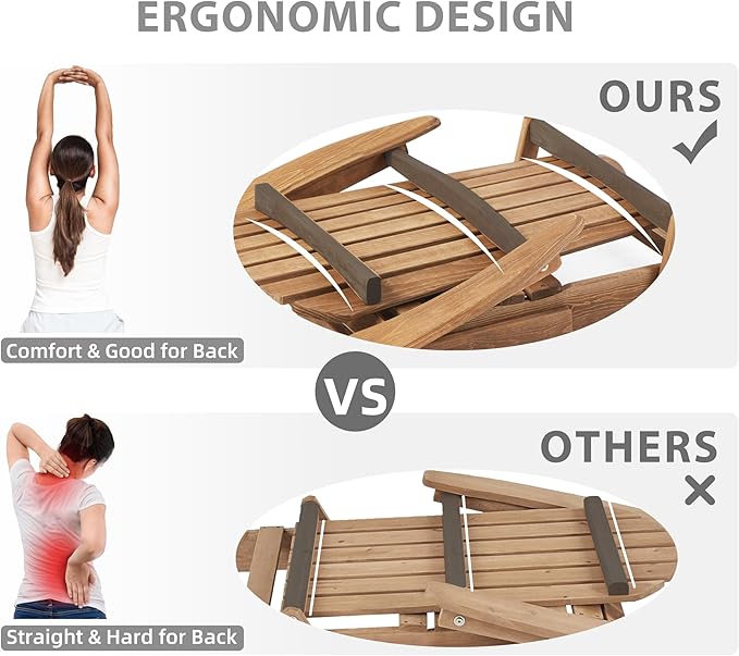 Outdoor Wooden Folding Adirondack Chair Set of 2 with Pre-Assembled BackRest, Wood Patio Chair for Garden Backyard Porch Pool Deck Firepit