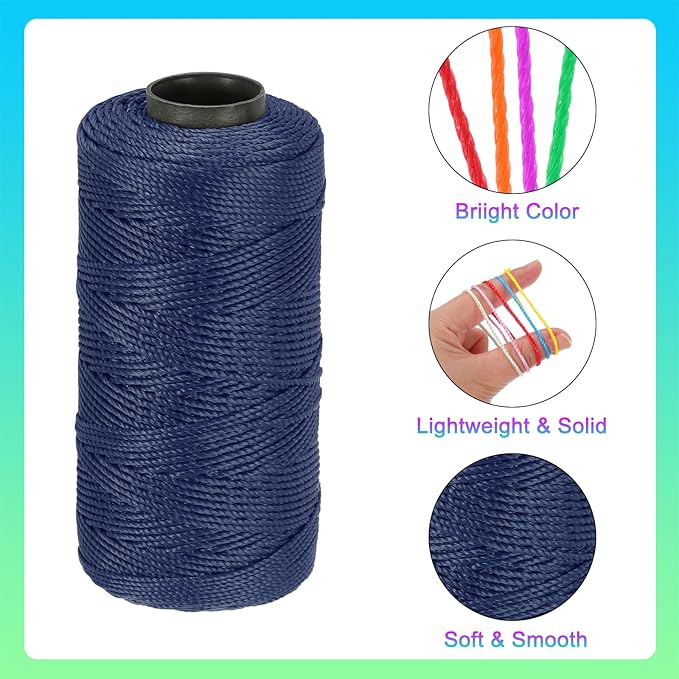 MECCANIXITY Nylon String 3 Strands Twisted Mason Line 1.5mm x 218 Yards Nylon Twine String for DIY Projects, Home Improvement, Gardening, Gift Wrapping, Christmas Party Supplies, Navy Blue
