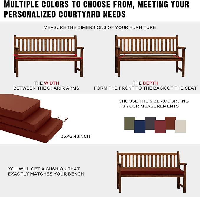 Outdoor Bench Cushion 4 inches Memory Foam Waterproof Patio Furniture Bench Cushion Porch Swing Cushion with Handle and Adjustable Strap, 60 x 18 Inch Terracotta