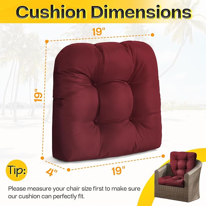 MAGIC ELEPHANT Outdoor Chair Cushions Set of 2, Memory Foam Seat Cushion Pads for Wicker Chair and Patio Furniture, 19 x 19 Inches (Red)