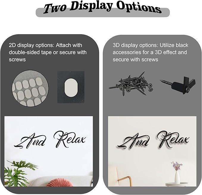 LIYAOLI Black Metal Relaxing Wall Art, And Relax Sign Modern Letter Decor for Bathroom, 3D Words Metal Decorative Sign for Home Living Room Bedroom Zen Room Spa