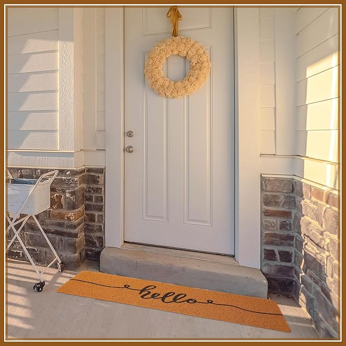 Long Doormat 48''x16'' Front Door Mat for Entrance Inside Outdoor Large Decorative Door Rug Welcome Mat for Outside Home Entry(Hello,Yellow)