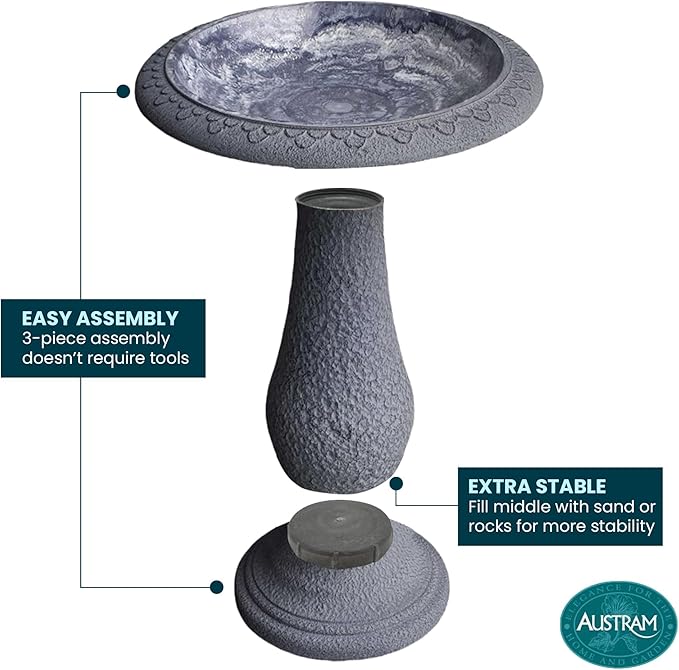 Pedestal Birdbath with Solar Fountain, Resin Stone Composite Outdoor Garden Decor, Standing Bird Bath for Outside Patio Yard, 23-Inch Tall, Garden Fountain, Resin Bird Baths, Hummingbird Bowl