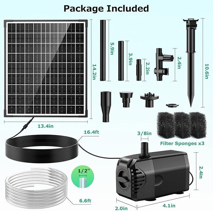 POPOSOAP 30W Solar Fountain Pump, 430GPH Solar Pond Pump with Adjustable Flow, 6.6FT Water Pipe for Outdoor Garden Ponds, Fish Tank, Backyard Water Features