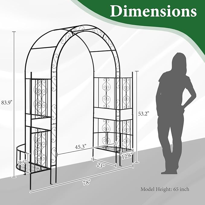 VINGLI Garden Arbor Arch, Wedding Arch Archway for Ceremony Party, Durable Steel Trellis for Plant Climbing, Christmas Decorations Pergola for Backyard, Lawn, Patio, Yard (with Planter Box)