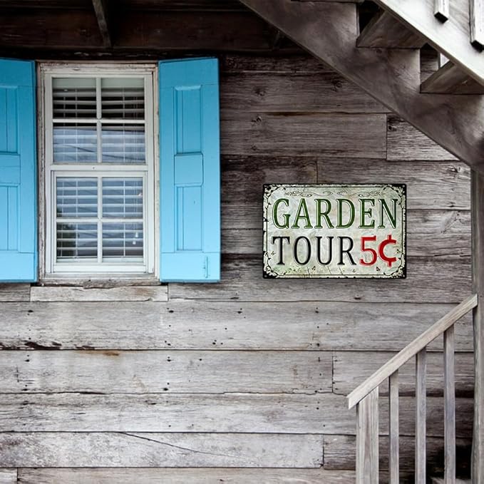 Vintage Garden Metal Tin Signs Outdoor Decor Welcome Sign Funny Garden Tours 5 Cents Sign Personalized Gardening Sign Yard Decorations Hanging Wall Decorative 8×12 Inch