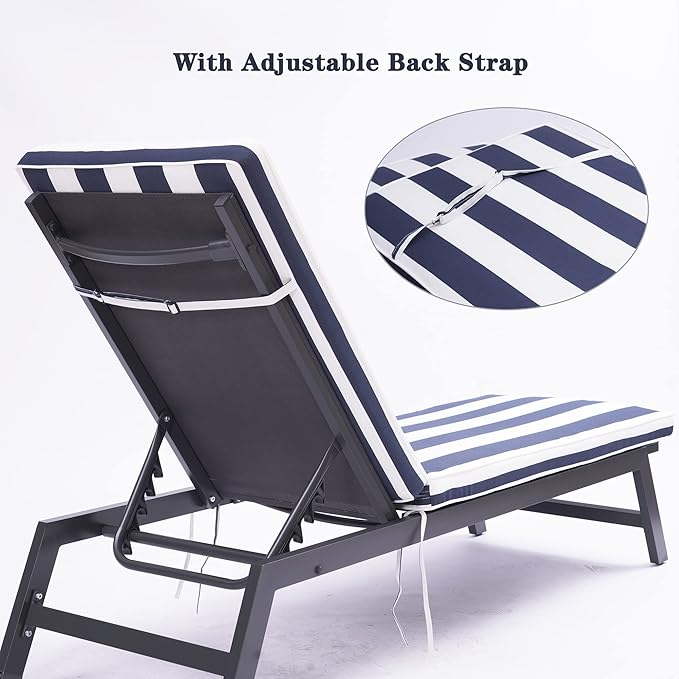 Only choice 2 Pcs Set Outdoor Lounge Chair Cushions Patio Chaise Lounge Replacement Cushions Furniture Seat Cushions (Blue+White Stripes-2 pcs)