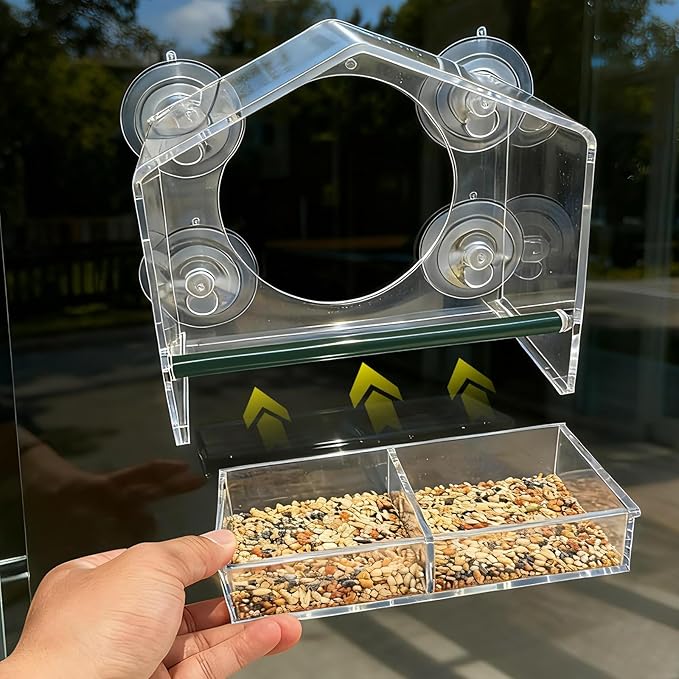 Window Bird Feeder with Strong Suction Cups - 2Pack Clear Sturdy Acrylic Birdfeeder for Outside Windows, 360° Clear View - No Drill Easy Install, Perfect for Cardinals & Finches,etc(2026 New)