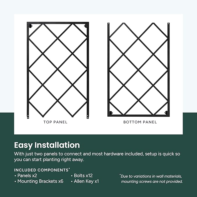 Giant Wall Trellis, 8 Foot Tall (96” high by 32” Wide), for Outdoor Climbing Plants, Sturdy Rectangular Shaped Metal Frame with Lattice Design