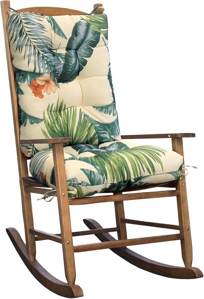 Floral Rocking Chair Cushion Water Resistant Patio Rocker Chairs Replacement Cushions for Porch Garden Outdoor Indoor Beige Green