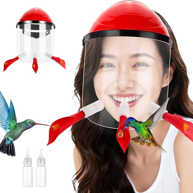 Hummingbird Feeder Hat, Outdoors Hummingbird Feeder Mask with 3 Feeding Ports (2PCS)