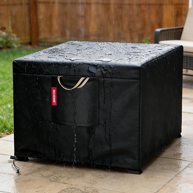QH.HOME [2026 Upgraded 900D Fabric] Fire Pit Cover for Fire Pit, Super Waterproof fit for Propane Fire Pit Table, Square 28''Lx28''Wx 24"H -Black