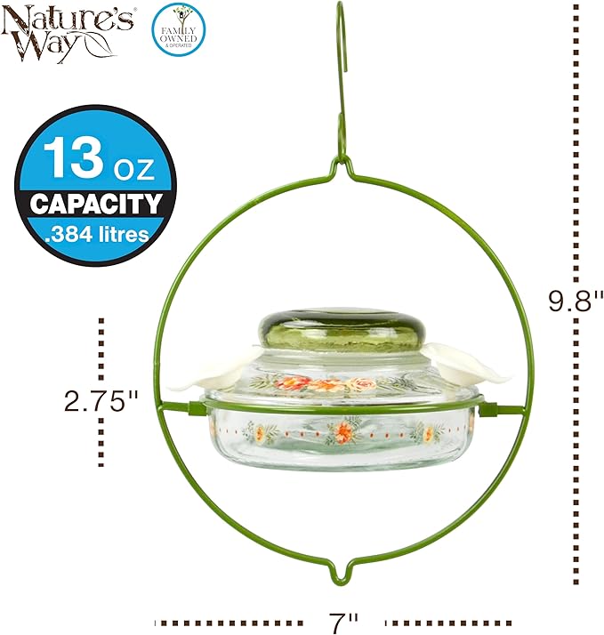 Nature's Way Bird Products Decorative Glass Top-Fill Hummingbird Feeder - Gardenia Bouquet (DTHF2)