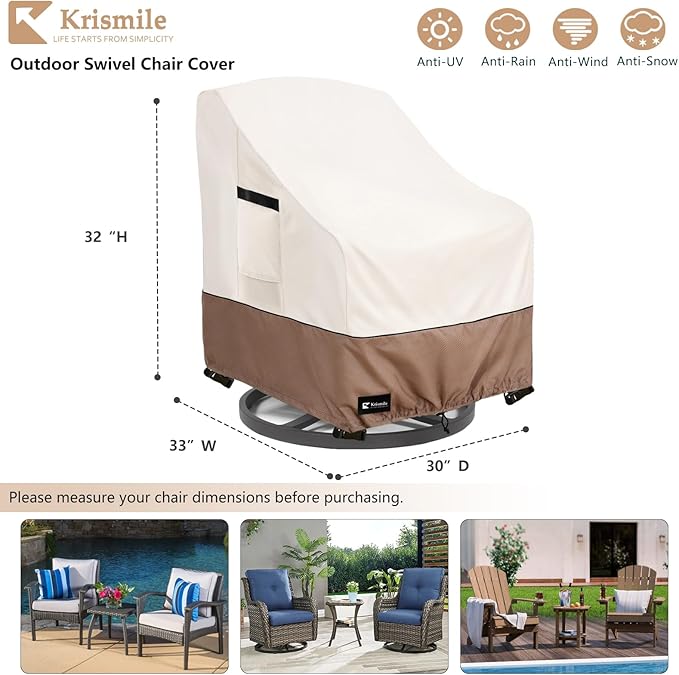 Outdoor Swivel Rocker Chair Cover 2Pack, Waterproof Rocking Chair Covers, All-Weather Protection Outdoor Lawn Patio Furniture Covers for Patio Chair 30" W x 33" D x 32" H, Beige