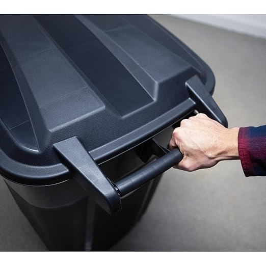 32-Gallon Plastic Trash Can with Attached Lid and Wheels, 120 Liter Outdoor Garbage Bin, Black