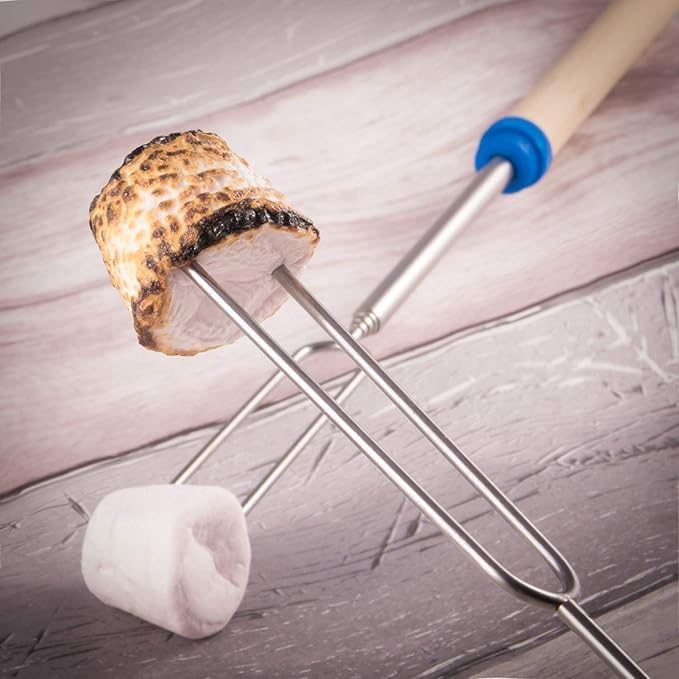Marshmallows Roasting Sticks - Smores Sticks for Fire Pit Extras Long Extendable Smore Skewers Hot Dog Sticks for Campfires, 32 Inch Telescoping Forks Set of 15Pcs