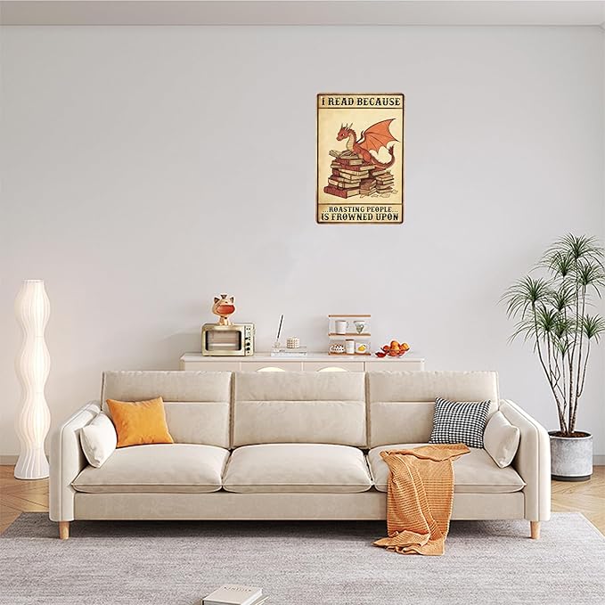 Vintage Dragon Metal Sign I Read Because Roasting People Is Frowned Upon Tin Sign Wall Decor for Cafe Bar Home Bedroom Library 12×8 Inch