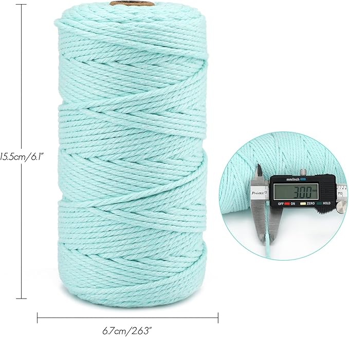 jijAcraft Macrame Cord,3mm x 328 Feet Cotton Macrame Cord,Colored Cotton Cord Macrame Supplies,Macrame Rope Craft Twine String for Macrame & Knitting,Plant Hangers,Wall Hanging,Craft (Sky Blue)