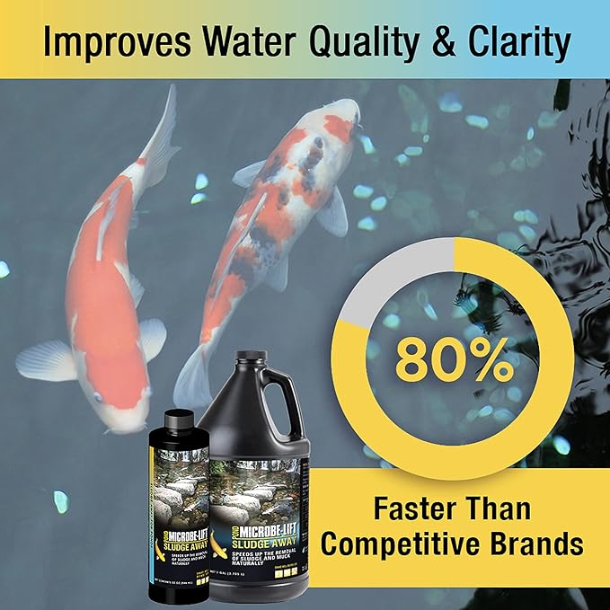 MICROBE-LIFT MLXSAG4 Sludge-Away Pond and Outdoor Water Garden Sludge Remover, OK for Live Koi Fish, Plant Life, and Decor, 1 Gallon