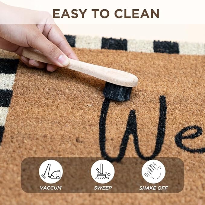 Folkulture Welcome Matt Outdoor | 16 x 28 Door Mats for Front Door Mat Outside Entrance | Eco Friendly | Welcome-Mats Cute | Checkered Coir Door Mats | Outdoor Decor for Home | Durable & Anti Slip