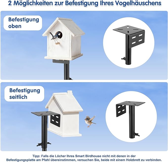 Bird Feeder Pole Stand with Semicircular Hook - Outdoor Bird Feeding Station Set: Bird House Frame, Mesh Tray & Wind-Resistant Water Bowl with Metal Snap Fastening