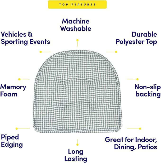 Sweet Home Collection Chair Cushion Memory Foam Pads Tufted Slip Non Skid Rubber Back U-Shaped 17" x 16" Seat Cover, 6 Pack, Houndsooth Pistachio