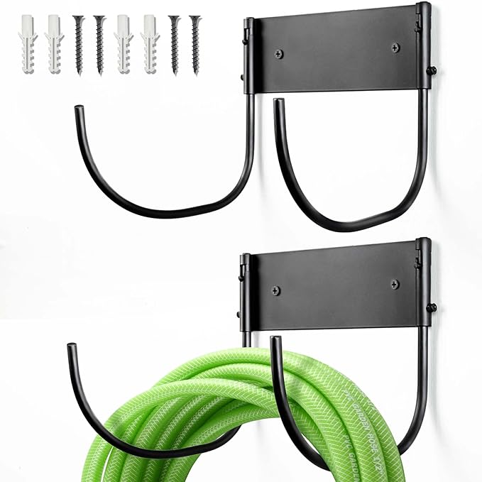 Heavy Duty Wall-Mount Hose Holder: Foldable Rustproof Outdoor Water Hose Hanger 150ft for Garden/Yard/Fence/Patio with 120LB Capacity - 2 Pack