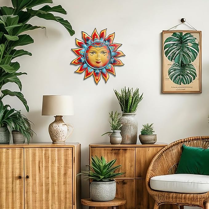 Daogtc Metal Sun Wall Decor - Sun Flower Wall Art Decoration,Hanging Decoration for Home Garden Farmhouse Yard Patio Fence Living Room Bedroom (SUN-I)