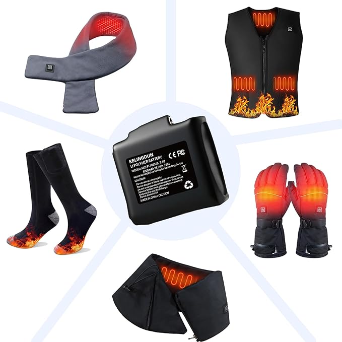 2pcs 5000mAh 7.4V Lithium Polymer Batteries.Rechargeable Li-Polymer Batteries for Heated Gloves, Socks,and Jackets, Ideal for Skiing,Fishing,and Winter Sports. Female DC Jack Compatibility.