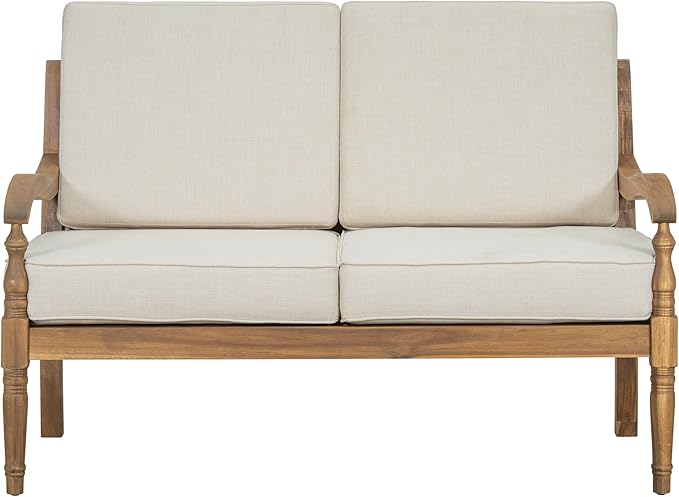Christopher Knight Home Alice Acacia Wood Outdoor Loveseat, Wooden Patio Loveseat Sofa, Patio Furniture 2-Seater Sofa with Thick Cushions, Comfy Lounge Sofa Outdoor for 2 People, Beige + Natural