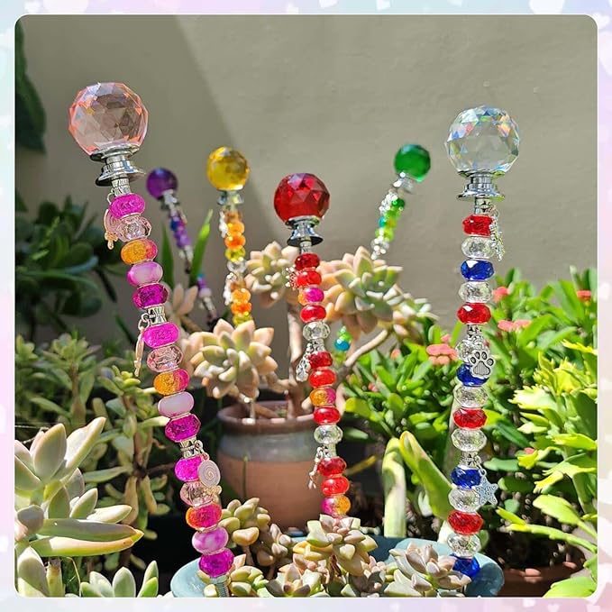 140Pcs DIY Fairy Wand Beaded Garden Stakes Kit Decorative Garden Stakes Beadable Items Fairy Garden Kit for Different Festivals Fairy Garden Accessories Outdoor(Section)