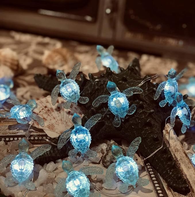 Nautical Solar Lights for Outside Sea Turtle Outdoor Garden Decor 14ft 40LED Marine Solar Fairy Garden Light Waterproof Beach House Solar Landscape String Lights 14ft 40LED Patio Yard Summer Decor