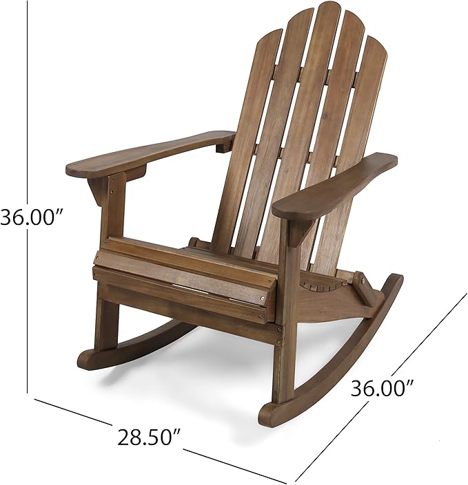 Christopher Knight Home Cara Outdoor Adirondack Acacia Wood Rocking Chair, Dark Brown Finish
