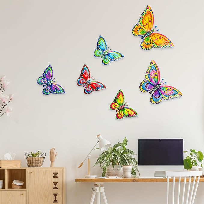 6Pcs Metal Butterfly Wall Decor, 16Inch/8Inch Outdoor Butterfly Wall Art for Fence Garden Yard Room Patio Balcony Decorations