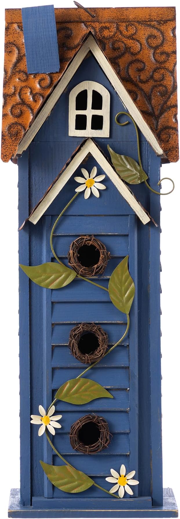 Glitzhome Bird Houses for Outside,Hand Painted Hanging Bird House for Outdoors, 24.25" H Oversized 3-Tiered Villa Decorative Wooden Bird Houses Large Birdhouse for Garden, Washed Blue