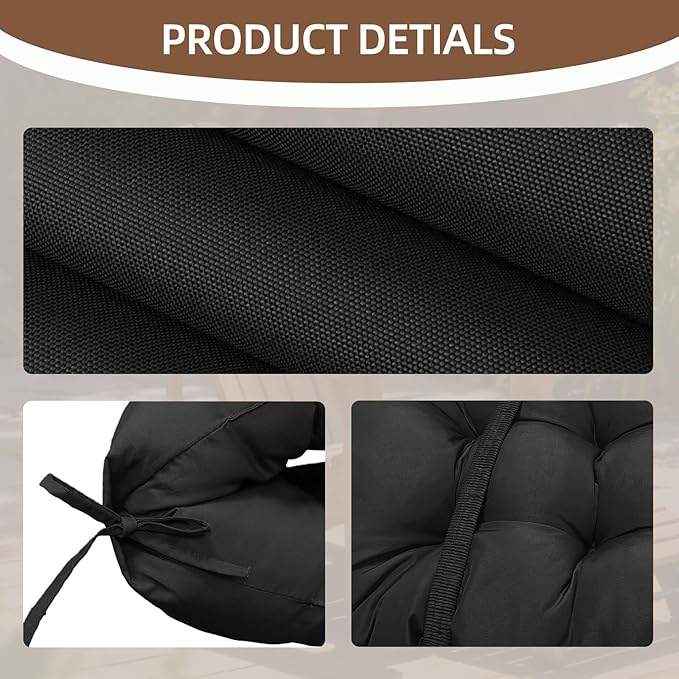 Outdoor Adirondack Chair Cushions Set of 2, 50x21x4 Inch Rocking Chair Cushion, High Back Patio Soft Seat Pad with Ties, Indoor Outside Use, Fade-Resistant & Waterproof, Black