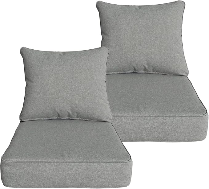 Goodgoods 22x24 inch Outdoor/Indoor Deep Seat Patio Cushions Set of 2 Resilient Foam Filling Water-Proof Stain-Resistant UV Resistant Weather Resistant Deep Seat Bottom Light Gray