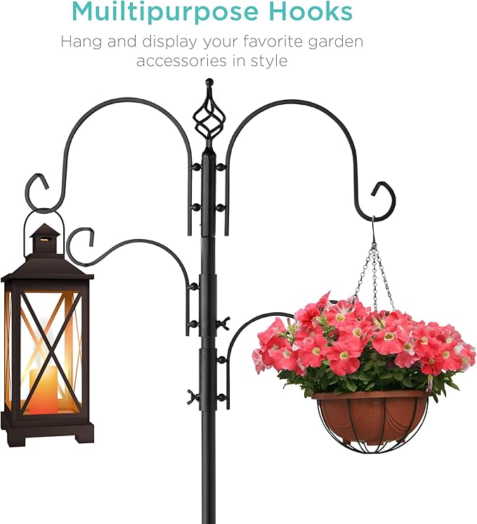 Best Choice Products 91in 4-Hook Bird Feeding Station, Steel Multi-Feeder Kit Stand for Attracting Wild Birds w/ 2 Bird Feeders, Mesh Tray, Bird Bath, 4-Prong Base - Black