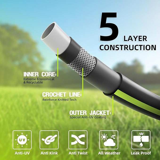 Worth Leader Short Garden Hose 3/4 in. x 10 ft. - Heavy Duty Lightweight PVC Water Hose - Flexible, No Kink, Leakproof, Male to Female Fittings - 200PSI Work & 500PSI Burst, for Lawn & Commercial Use