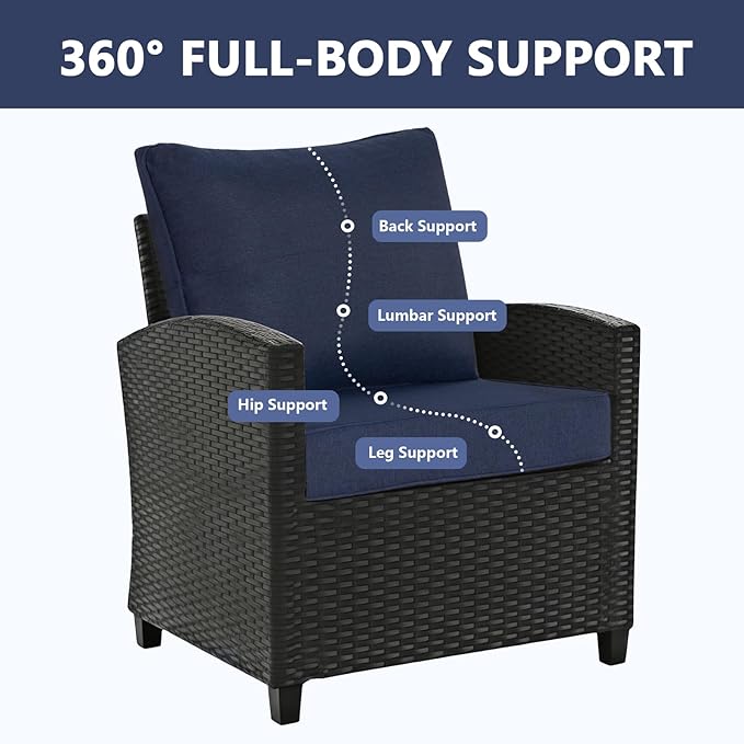 Goodgoods 24 x 28 Outdoor Patio Deep Seat Cushions 2-Pack, 1000+ Hours Fade-Resistant & Water-Resistant Outdoor Furniture Chair Cushions with 30D High-Resilience Foam for Sofa Chair, Midnight