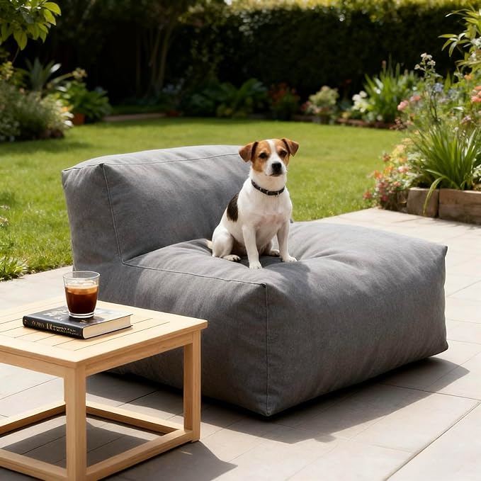 Patio Armless Chair, Outdoor Middle Bean Bag Chair, Daybed Sofa Comfy Couch, Modular Patio Sectional Sofa, Water-Resistant Olefin Fabric, High-Density Foam Filled, Comfy Lounge Seat, Dark Gray