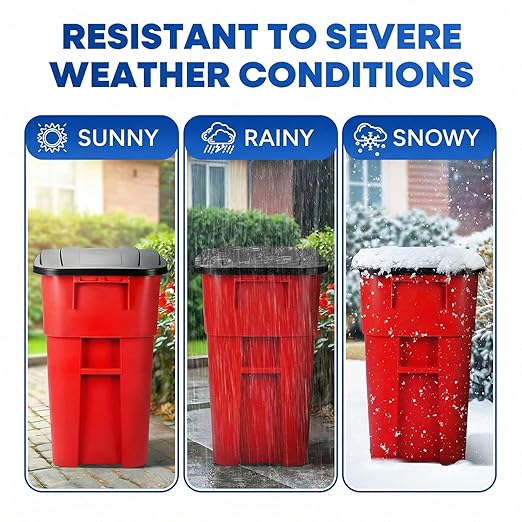 50 Gallon Trash Can, Red Outdoor Garbage Can, Wheeled Outside Trash Bin, Outdoor with Lid and Wheels, Large Rolling Trash Can, Garbage Can with Wheels for Home, Office, Garage