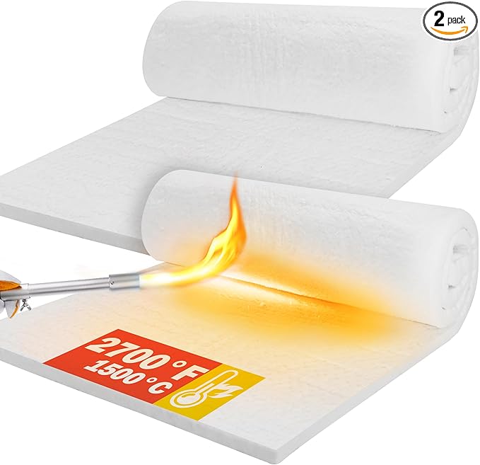 Ceramic Fiber Insulation, 2 Pieces 24"x15.7"x1"Thick, 2600F Fireproof Insulation Blanket for Wood Stove Baffle, Fireplace, Pellet Stove, Chimney, Furnace, Boiler, Pizza Ovens and Forge