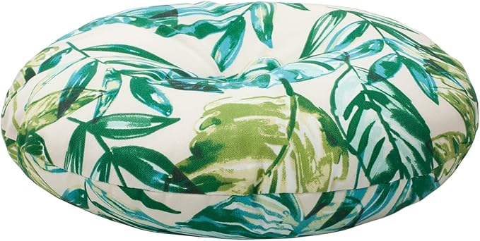 Bistro Chair Cushions 15 inch,Set of 2,Tufted Tropical Round Chair Cushions with Ties,15"x15"x4",Water Resistant Round Seat Cushion for Barstool,Patio Garden Kitchen Outdoor Furniture(Palm Leaf)