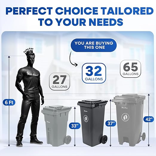 32 Gallon Trash Can with Wheels Outdoor Garbage Can with Lid and Wheels Locking Trash Can Commercial Heavy-Duty Garbage Bin Rolling, Plastic 2 Pack