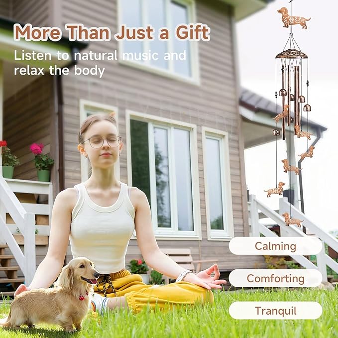Dachshund Dog Wind Chimes for Outside,41" Metal Windchimes, Housewarming/Halloween/Festival Gifts for Women/Men, Pet Memorial Wind Chimes for Dogs, Dachshund Decor for Outside, Patio, Garden or Yard