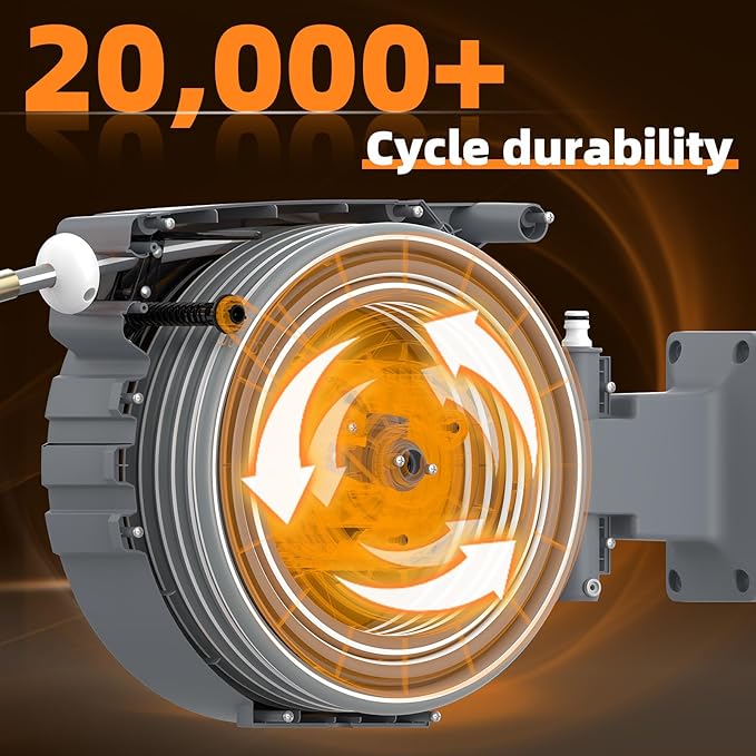 Retractable Garden Hose Reel 1/2 in x65 ft, Garden Water Hose Reel with 10- Function Sprayer Nozzle, Any Length Lock/Automatic Slow Return System,180° Swivel Bracket