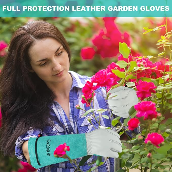 Long Gardening-Gloves Women/Men - Thorn proof Rose Pruning Heavy Duty Gauntlet, Best Garden Gifts for Gardener (Small, Green)