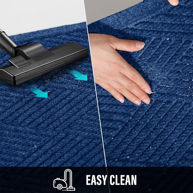 Sturdy Front Door Mat, Absorbent Muddy Dirt Resist Welcome Door Mats Outdoor Indoor, Stain and Fade Resistant, Non-Slip Rubber Backing Low Profile Doormat for Entryway, 30×17, Blue