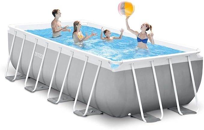 Intex 16 Foot by 42 inches Frame Rectangular Above Ground Swimming Pool Set with Filter Pump, Ladder, Ground Cloth, Protective Canopy, and Pool Cover